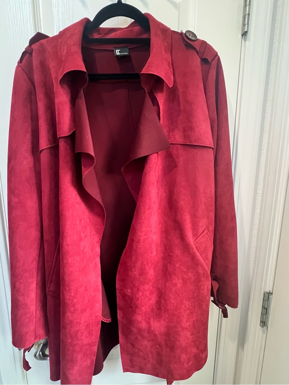 Love Token Trench Coat Red Belted Button Mid-Length Long Sleeve 1X